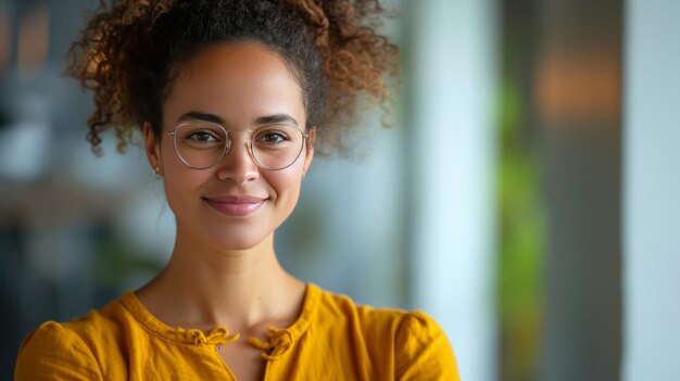 Foto una sonrisa de un profesional de marketing significa creatividad y una aptitud para promover marcas