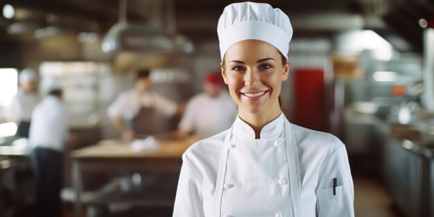 La sonrisa radiante de una cocinera transmite entusiasmo