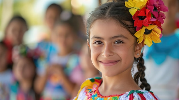 Sonrisa radiante Una niña mexicana feliz en una multitud de niños