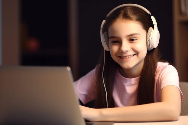Sonrisa sonriente de la computadora portátil de la muchacha adolescente Generar Ai