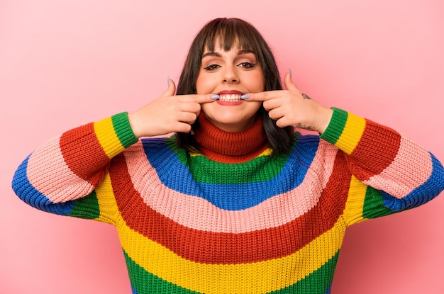 Sonrisas apuntando con el dedo a la boca