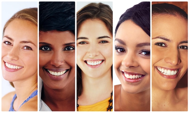 Sonrisas y belleza Imagen compuesta de un grupo diverso de mujeres jóvenes atractivas