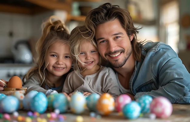 Sonrisas familiares y huevos de Pascua pintados