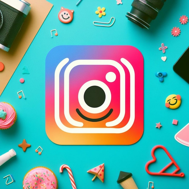 sonrisas y el logotipo de Instagram en un fondo de pura alegría