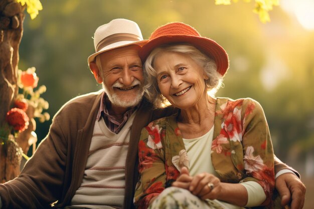 Foto sonrisas radiantes de alegría interminable de ancianos en el parque