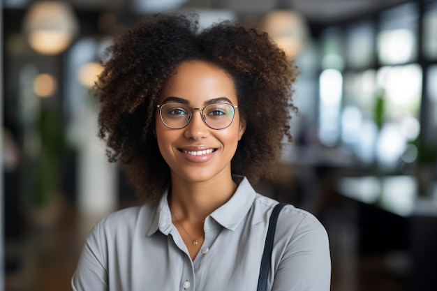 Sonrisas radiantes Imagen cautivadora de una mujer negra profesional en su oficina