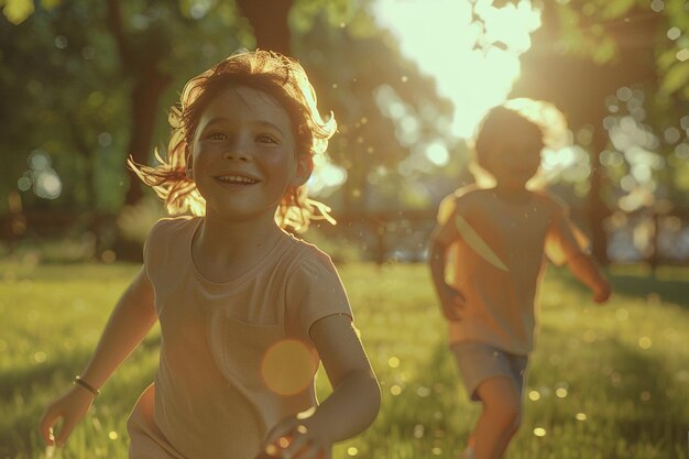 Foto sonrisas radiantes de niños jugando en un parque octan