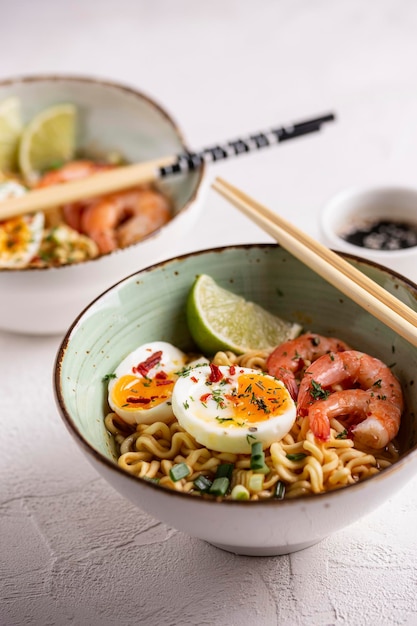 Sopa asiática de ramen con gambas