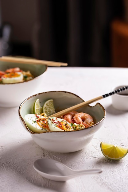 Sopa asiática de ramen con gambas