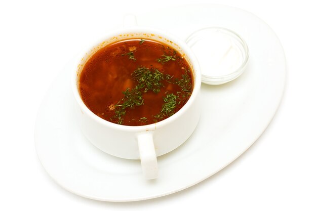 Sopa de borscht y crema agria, cocina rusa