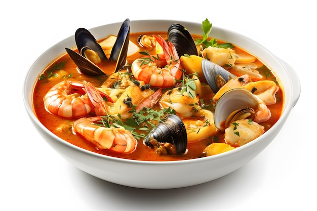 Sopa Bouillabaisse com uma combinação de frutos do mar perfumada e saborosa Generative AI