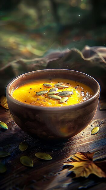 Foto sopa de calabazas con semillas de calabaza