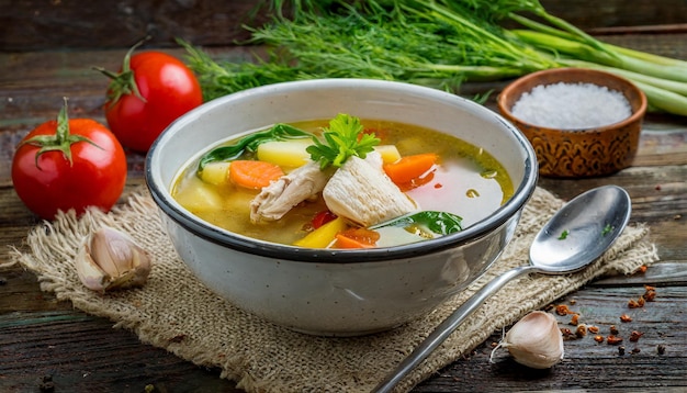 Sopa de caldo con zanahoria y verdura picada