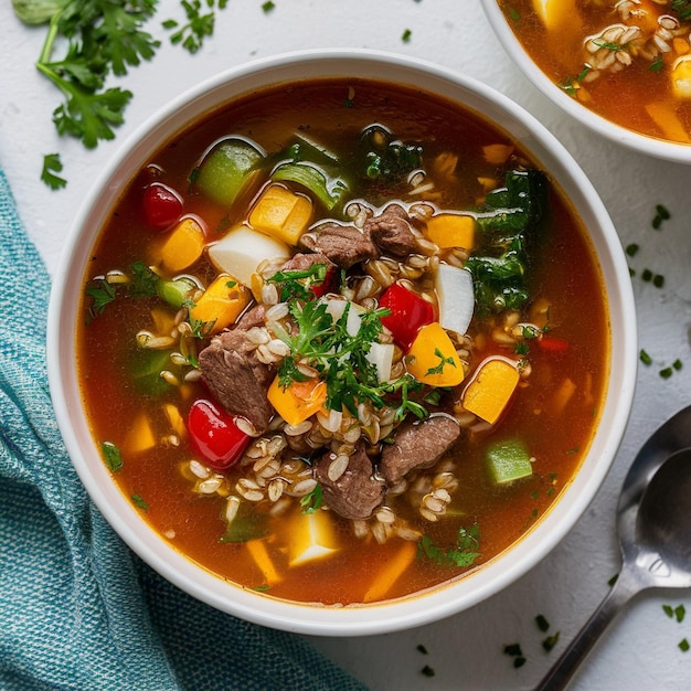 Sopa de carne de res y cebada con verduras