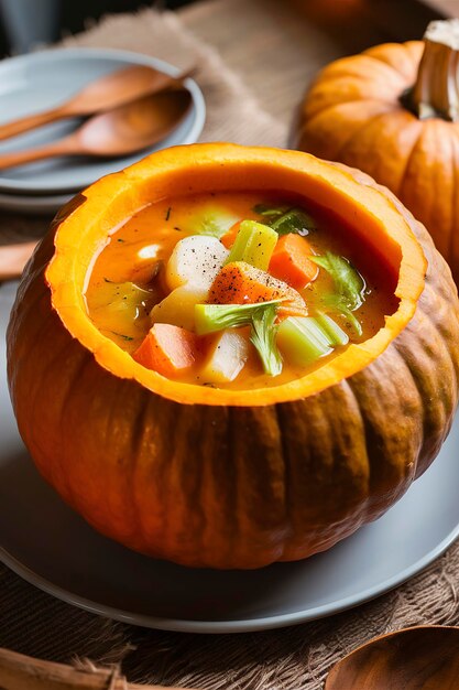 Sopa caseira com creme de abóbora