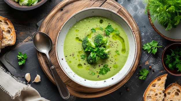 Sopa caseira de creme de brócolis com salsa