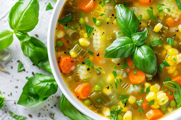 Sopa casera de maíz y verduras