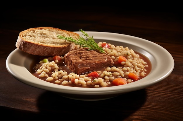 Foto sopa de cebada de carne de res alimento para el alma