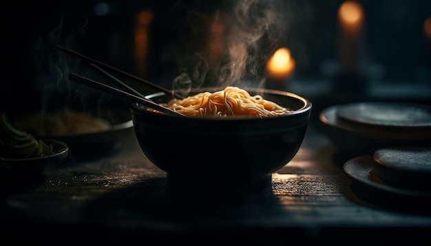 Una sopa china gourmet cocinada con ingredientes frescos generados por IA