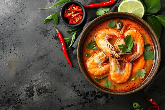 Sopa chinesa feita com especiarias e frutos do mar com camarão