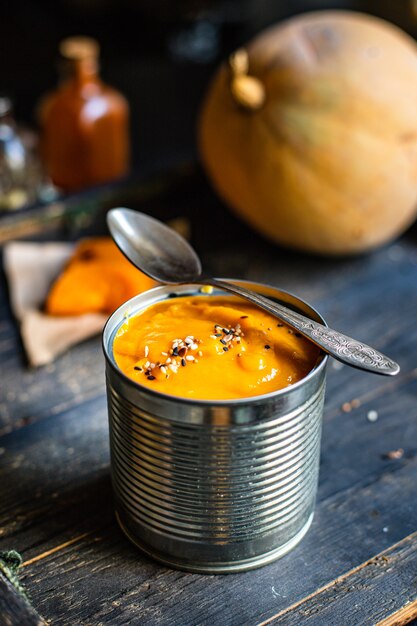 sopa de crema de calabaza comer primer plato vista superior