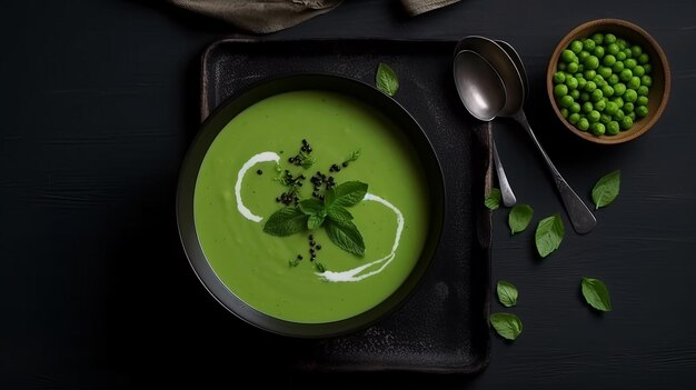 Sopa de crema de guisantes verdes Ilustración AI GenerativexA