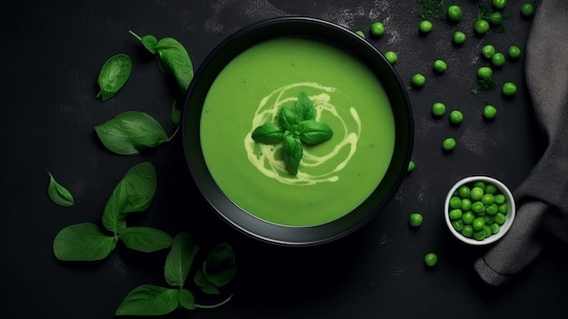 Sopa de crema de guisantes verdes Ilustración AI GenerativexA