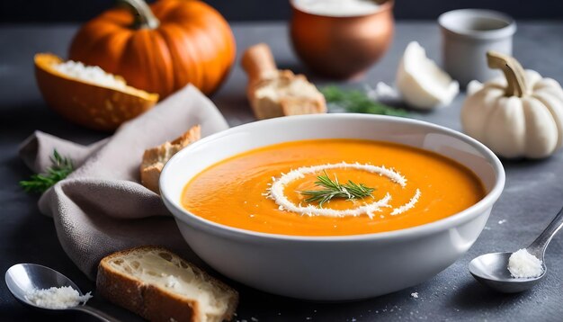 Sopa de crema de zanahoria de calabaza con parmesán