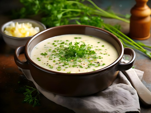 Sopa cremosa em tigela de alta qualidade