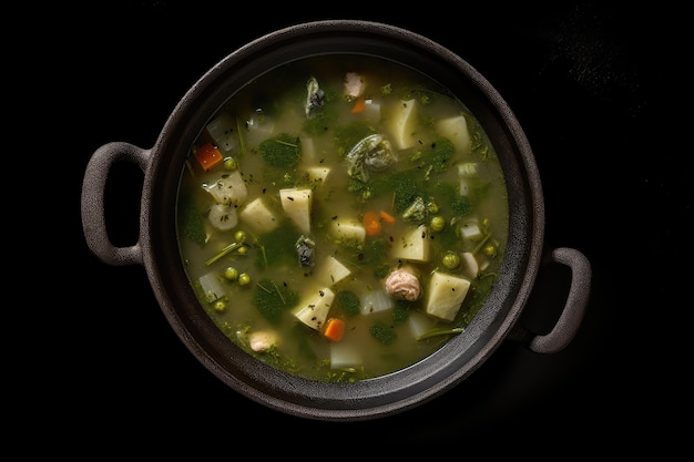 Sopa de Caldo Verde à Portuguesa Caldo de Legumes Verdes Sopa de Salsicha Abstrata Generativa IA Ilustração