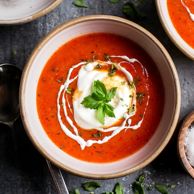 Foto sopa de creme de tomate fotografia de alimentos