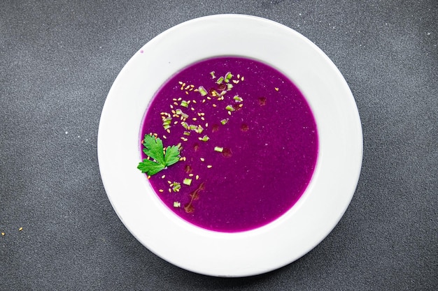 sopa de creme repolho roxo refeição saudável comida lanche na mesa cópia espaço comida fundo rústico topo