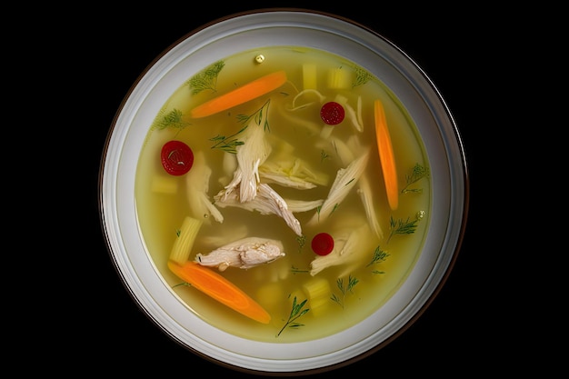 Sopa de frango caldo branco com legumes caldo de carne caseiro abstrato generativo ilustração ai