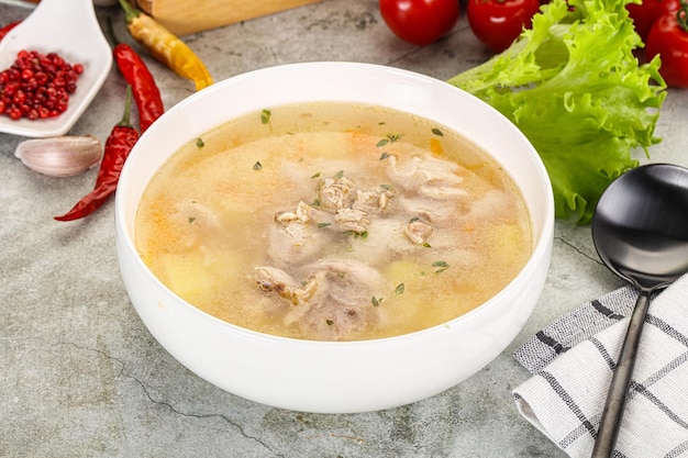 Foto sopa de frango caseira com vegetais.