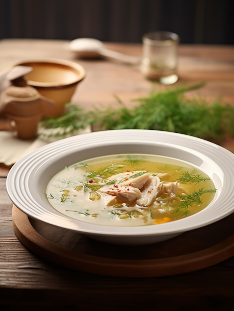 Sopa de frango no prato