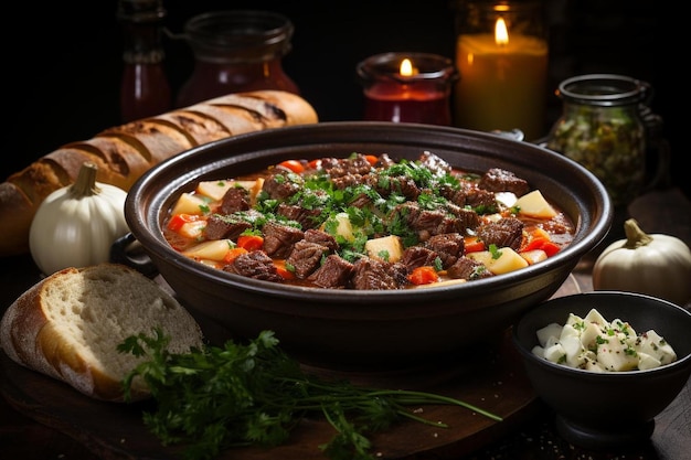 Sopa de goulash húngara com carne de vaca macia