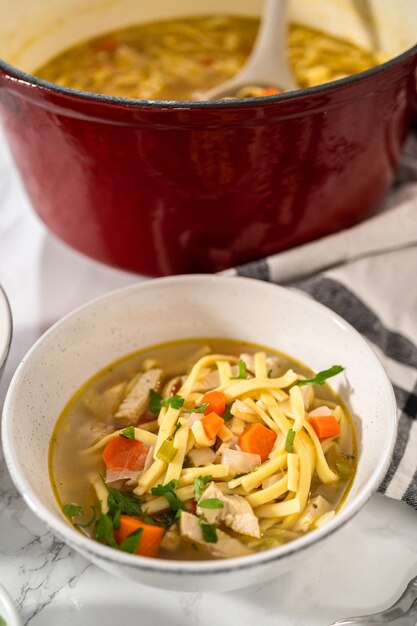 Foto sopa de macarrão com frango