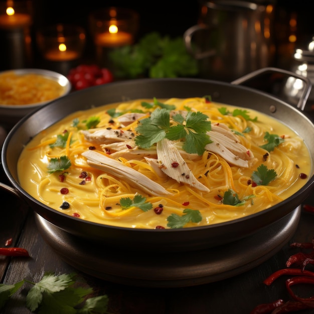 Sopa de macarrão de frango tailandês Khao Soi Gai Sopa de curry rica e perfumada