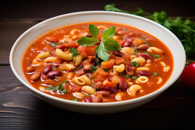 Sopa de macarrão fagioli com receita italiana de bacon