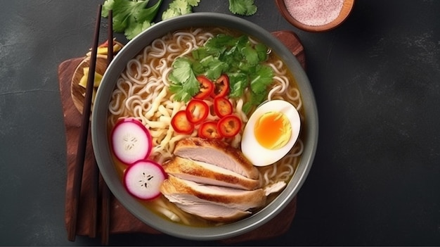 Sopa de macarrão ramen asiático com frango