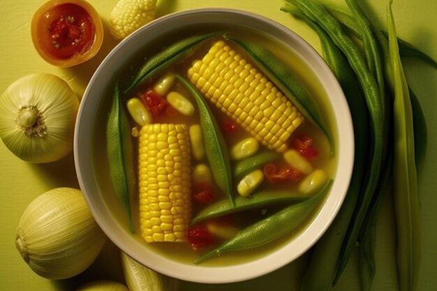 Sopa de milho fresco e feijão verde