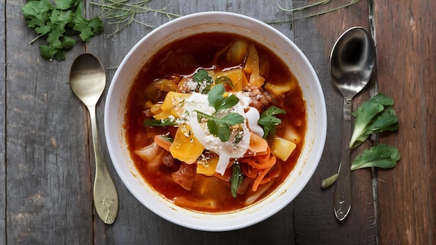 Sopa de minestrone na mesa