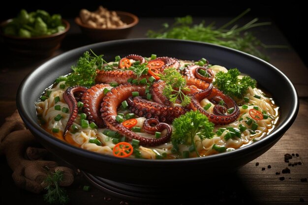 Foto sopa de miso tako sopa tradicional japonesa com polvo fotografia profissional de comida