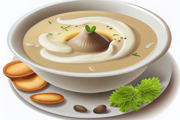 Sopa de natas com cogumelos Generative Ai