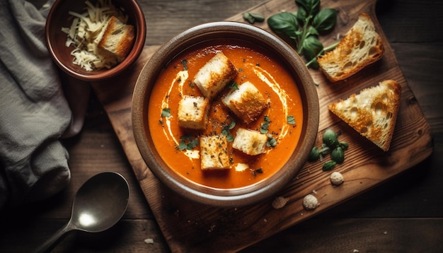 Sopa de pão rústico, um aperitivo gourmet gerado por IA