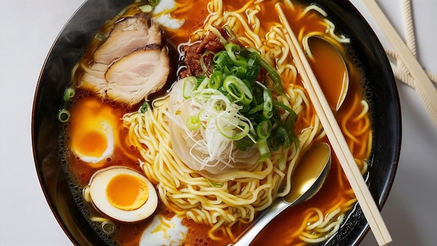 Sopa de ramen em uma tigela plana