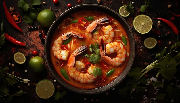 Sopa de tomyum de comida tailandesa com camarão