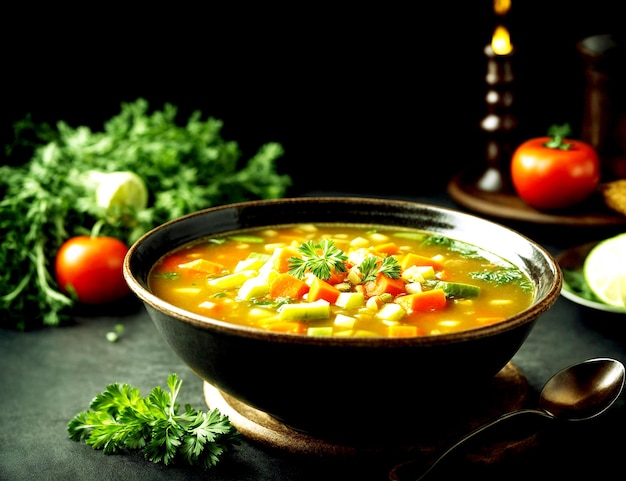 Foto sopa de vegetais isolada sobre um fundo preto