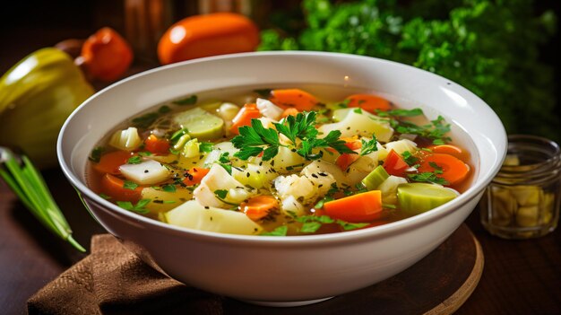 Foto sopa de vegetais na tigela branca