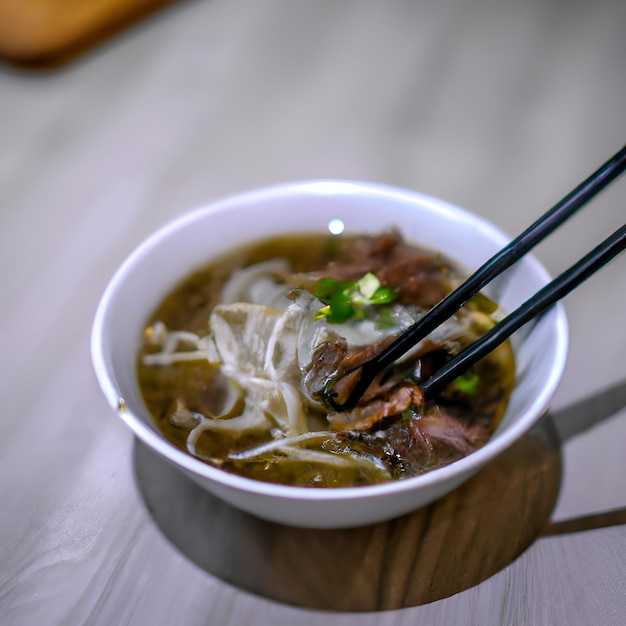 Foto sopa de fideos con carne